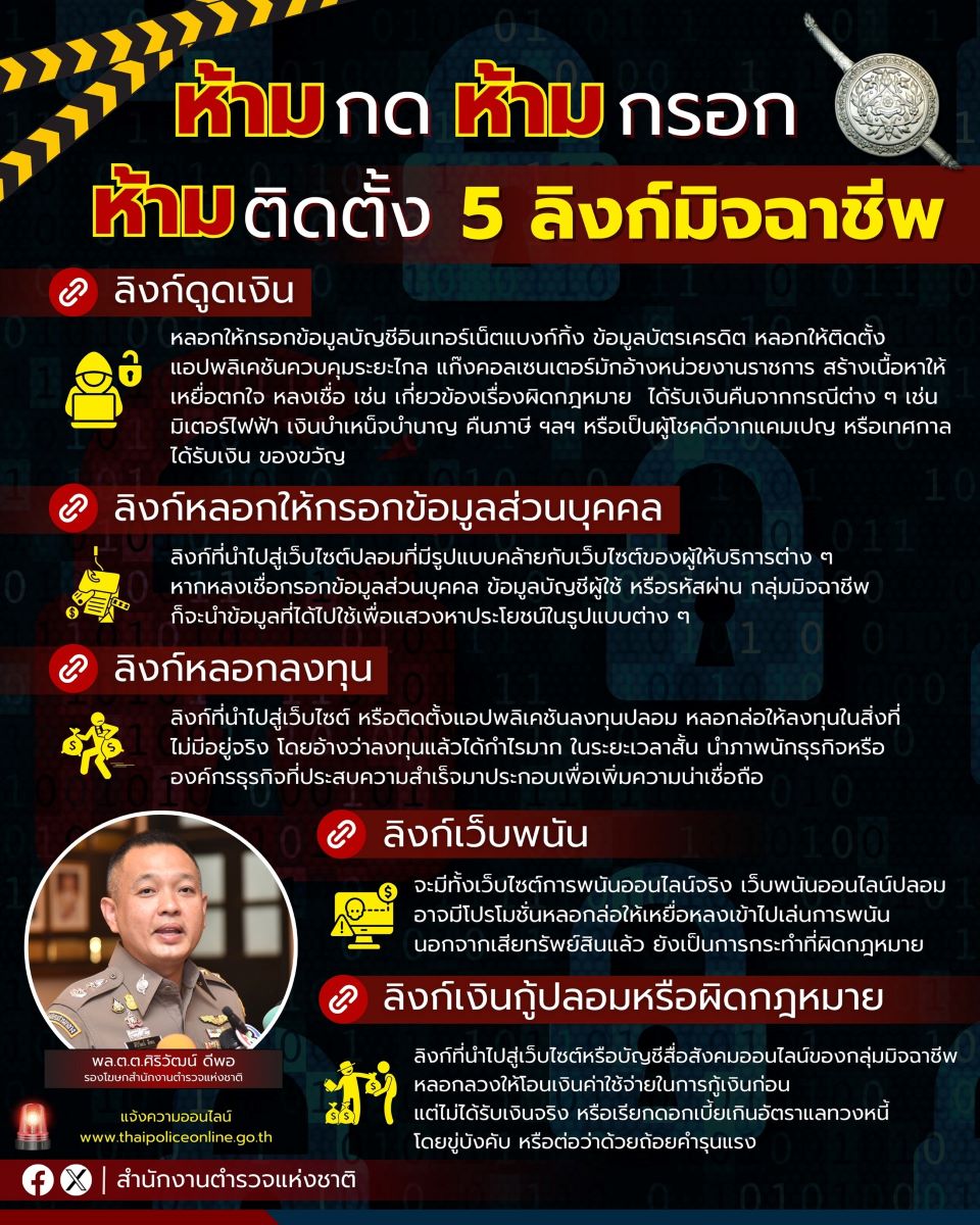 สำนักงานตำรวจแห่งชาติเตือน 5ลิงก์มิจฉาฉีพ